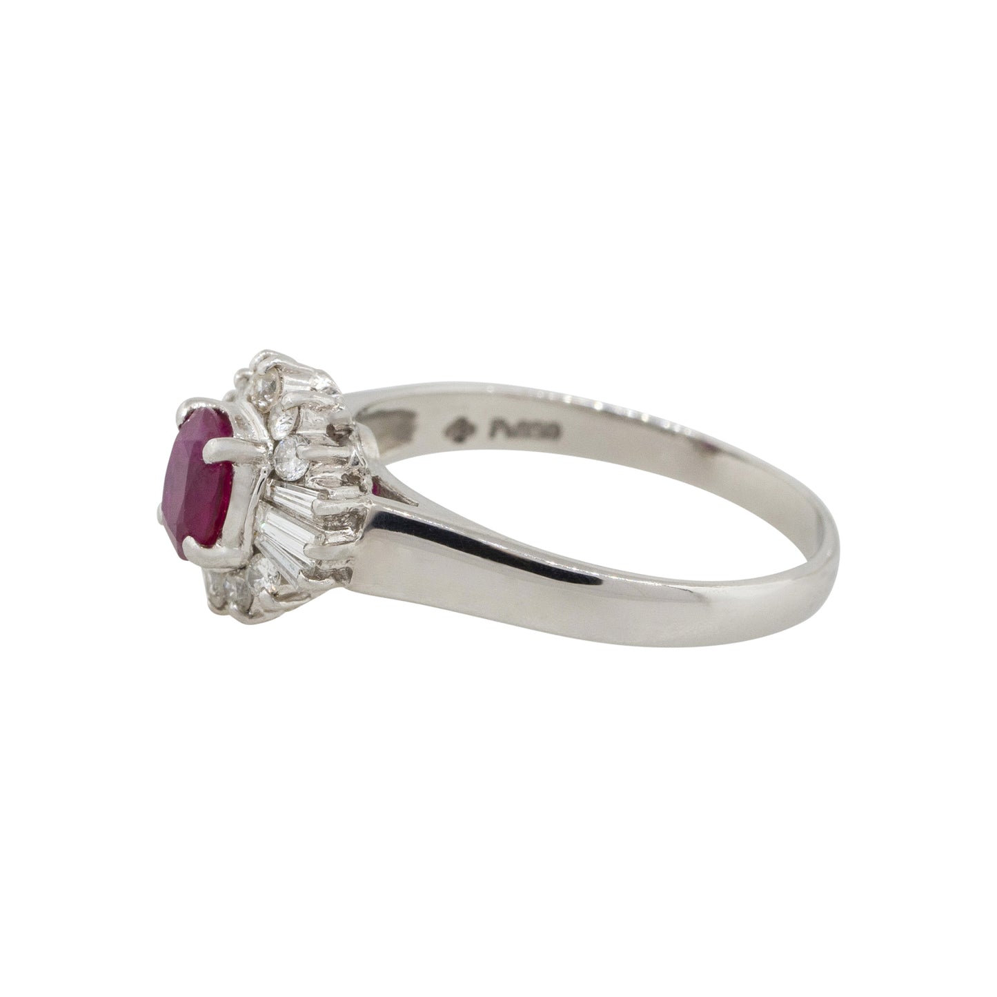 Platinum 0.70ct Bezel Set Oval Cut Ruby Diamond Cocktail Ring