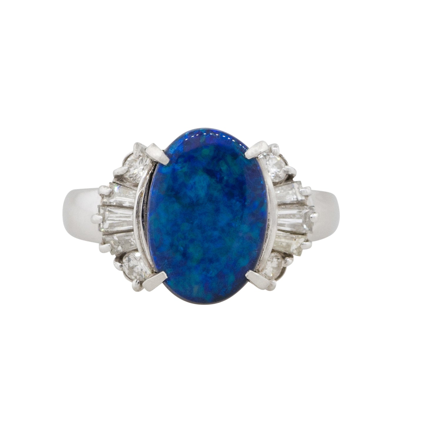 Platinum 0.28ct Oval Doublet Opal Diamond Cocktail Ring