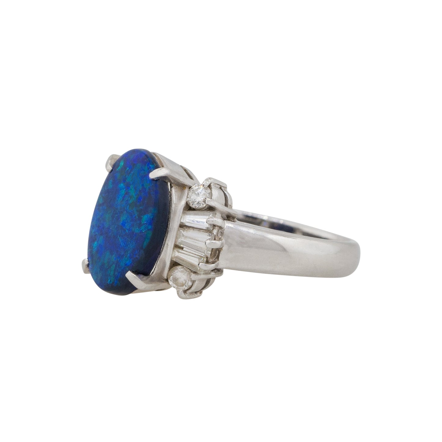 Platinum 0.28ct Oval Doublet Opal Diamond Cocktail Ring