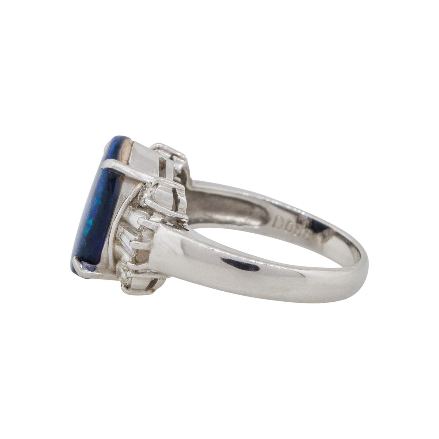 Platinum 0.28ct Oval Doublet Opal Diamond Cocktail Ring
