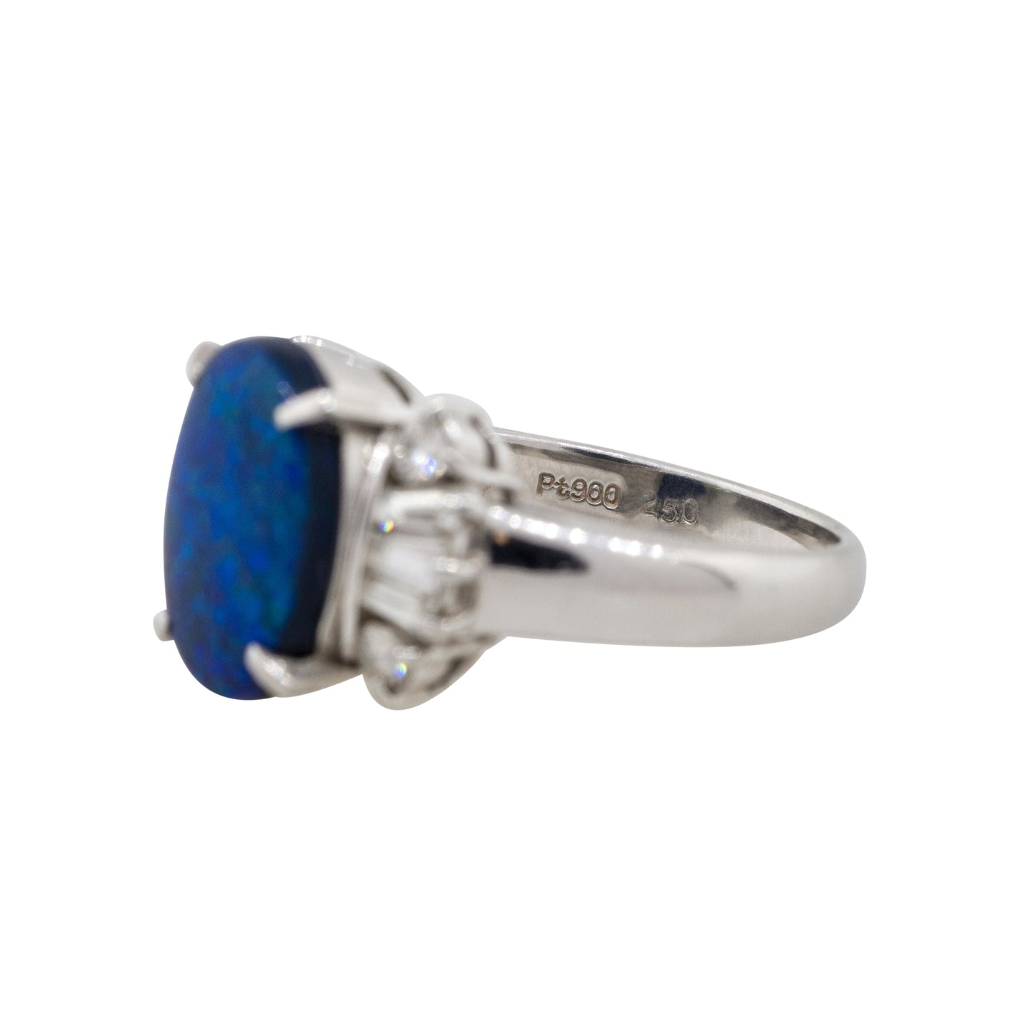 Platinum 0.28ct Oval Doublet Opal Diamond Cocktail Ring