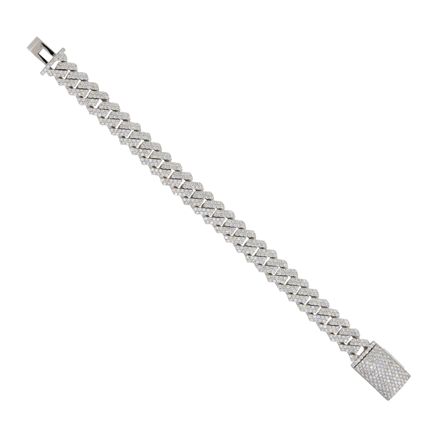 14k White Gold 7.43ctw Diamond All Pave Cuban Chain Link Bracelet