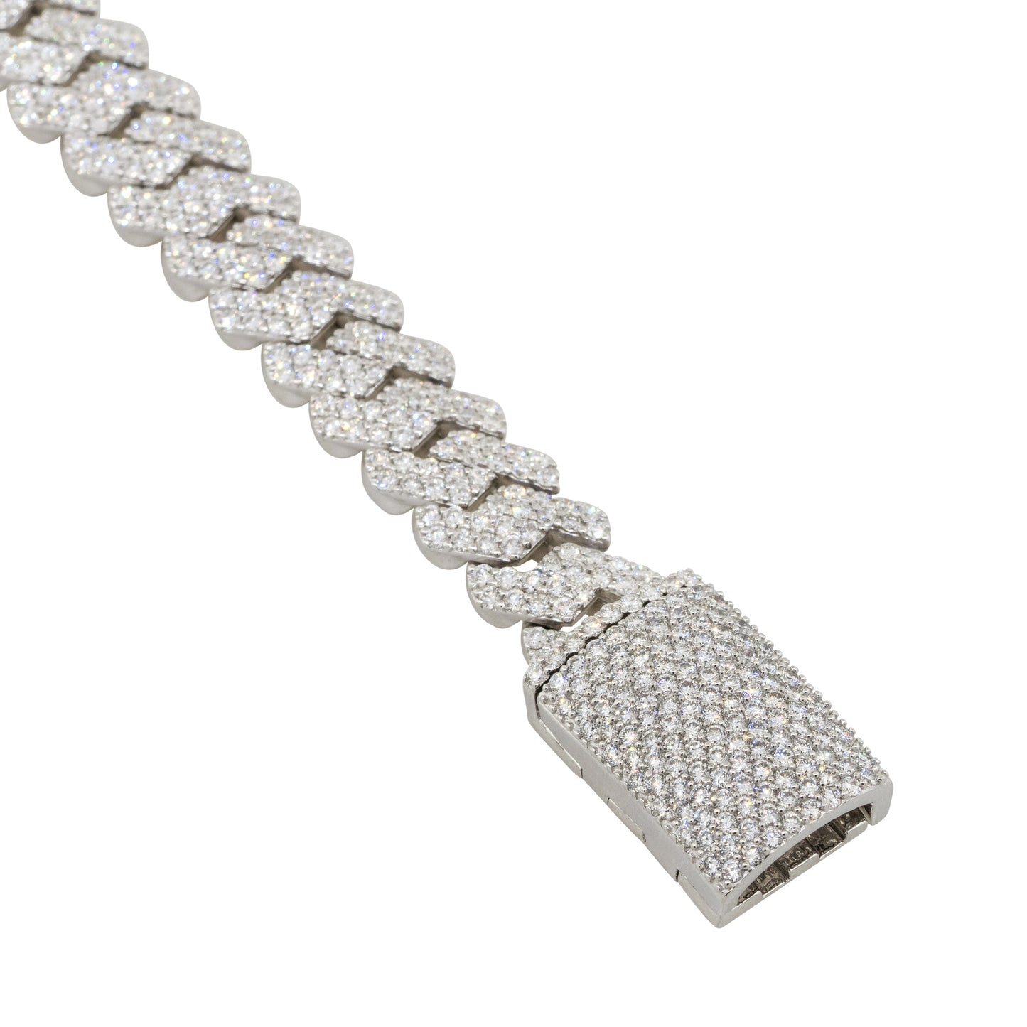 14k White Gold 7.43ctw Diamond All Pave Cuban Chain Link Bracelet