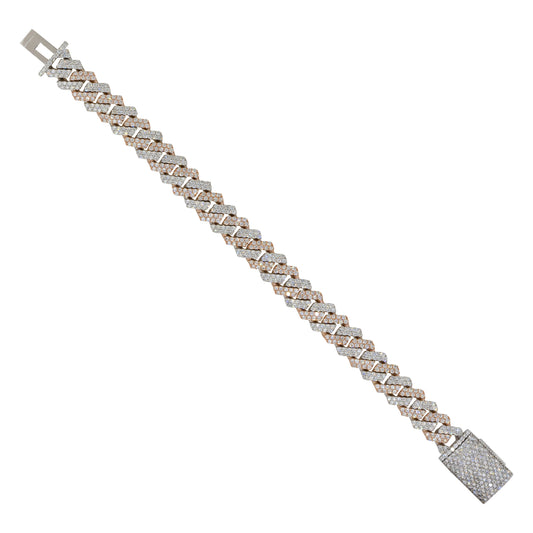 10k Two Tone 7.57ctw All Diamond Pave Cuban Chain Bracelet