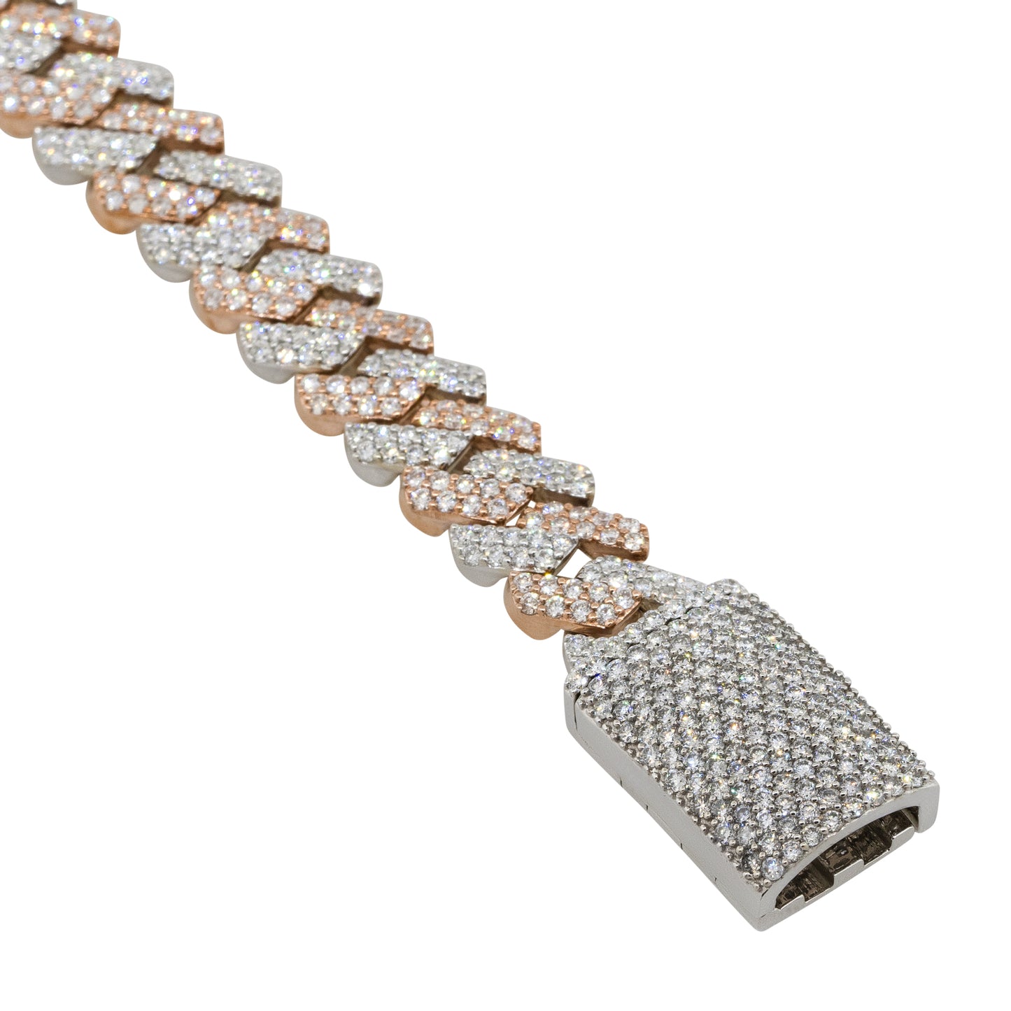10k Two Tone 7.57ctw All Diamond Pave Cuban Chain Bracelet