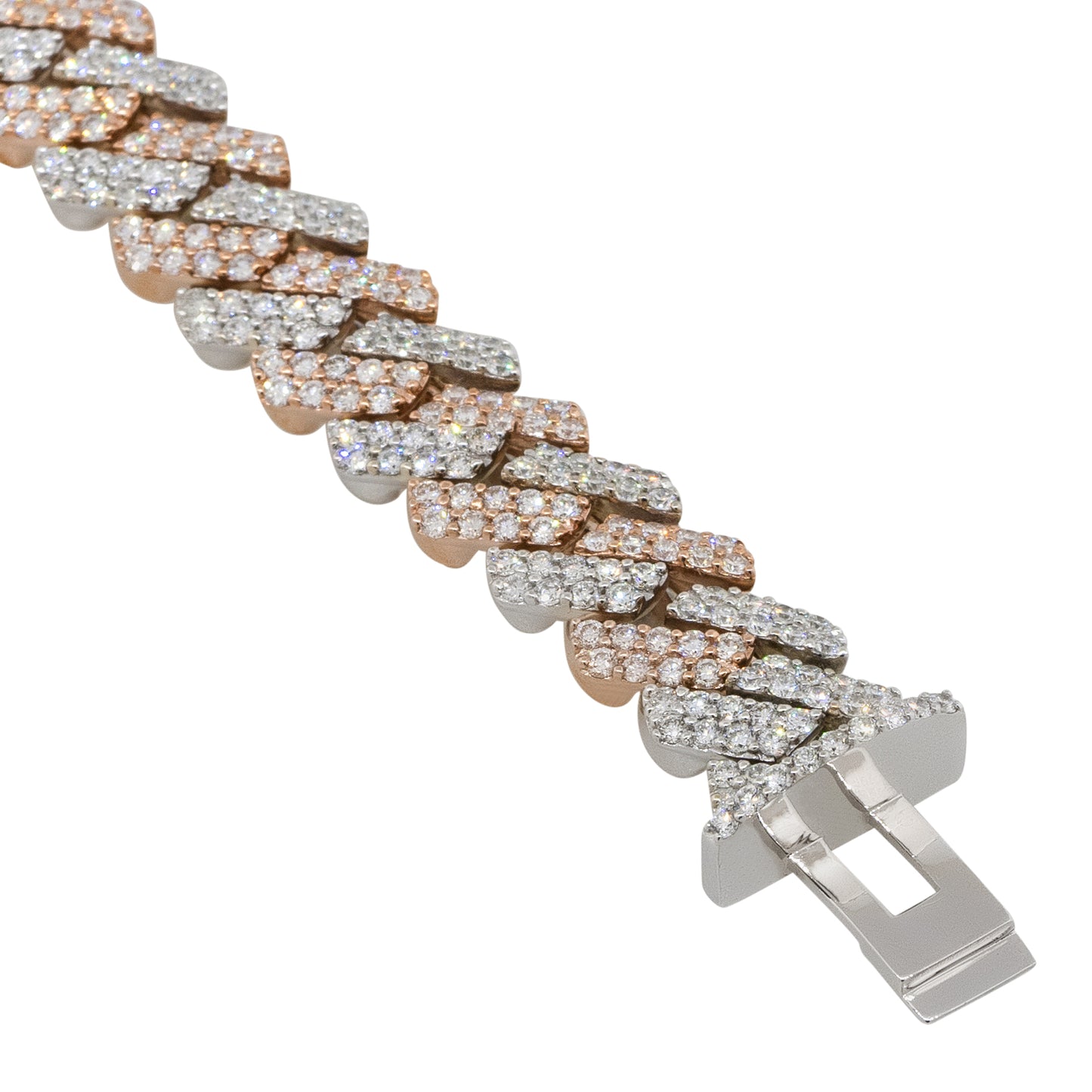 10k Two Tone 7.57ctw All Diamond Pave Cuban Chain Bracelet