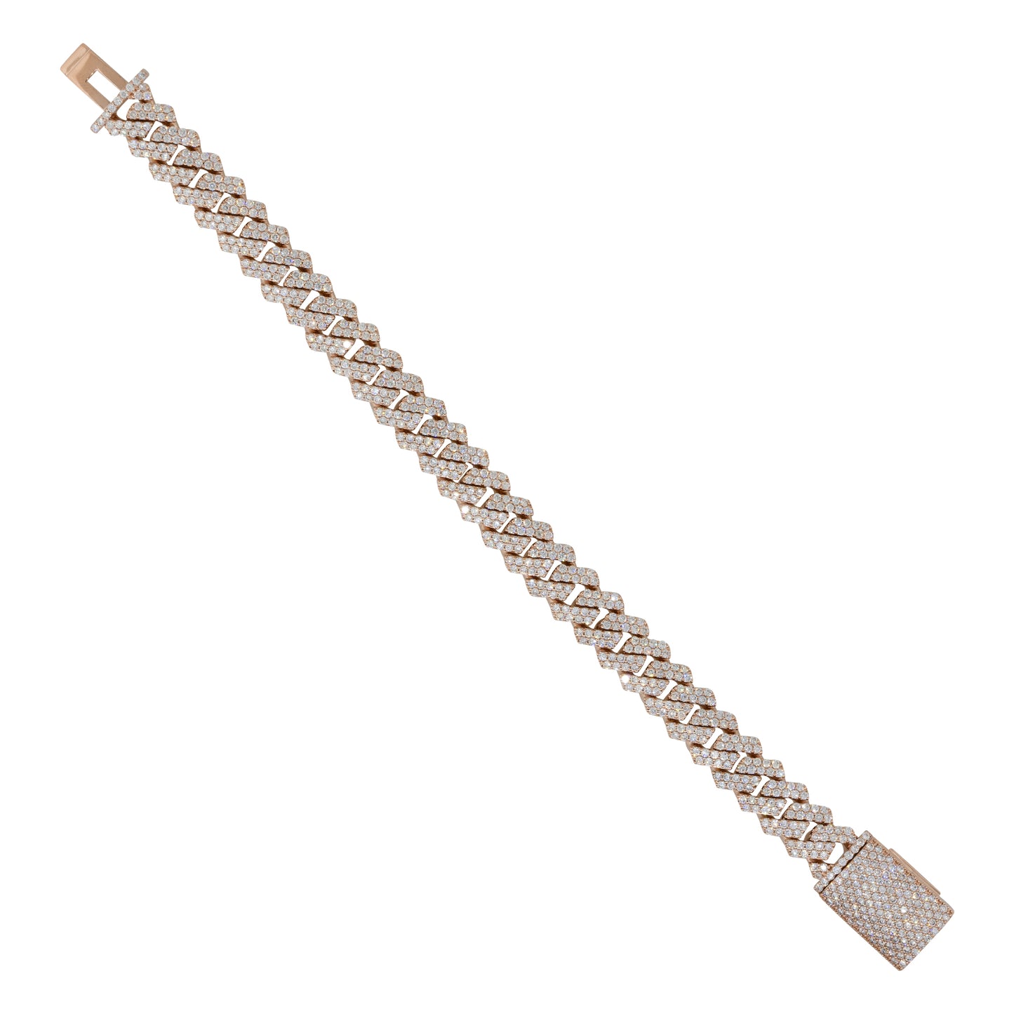 10k Rose Gold 7.57ctw All Diamond Pave Cuban Link Bracelet