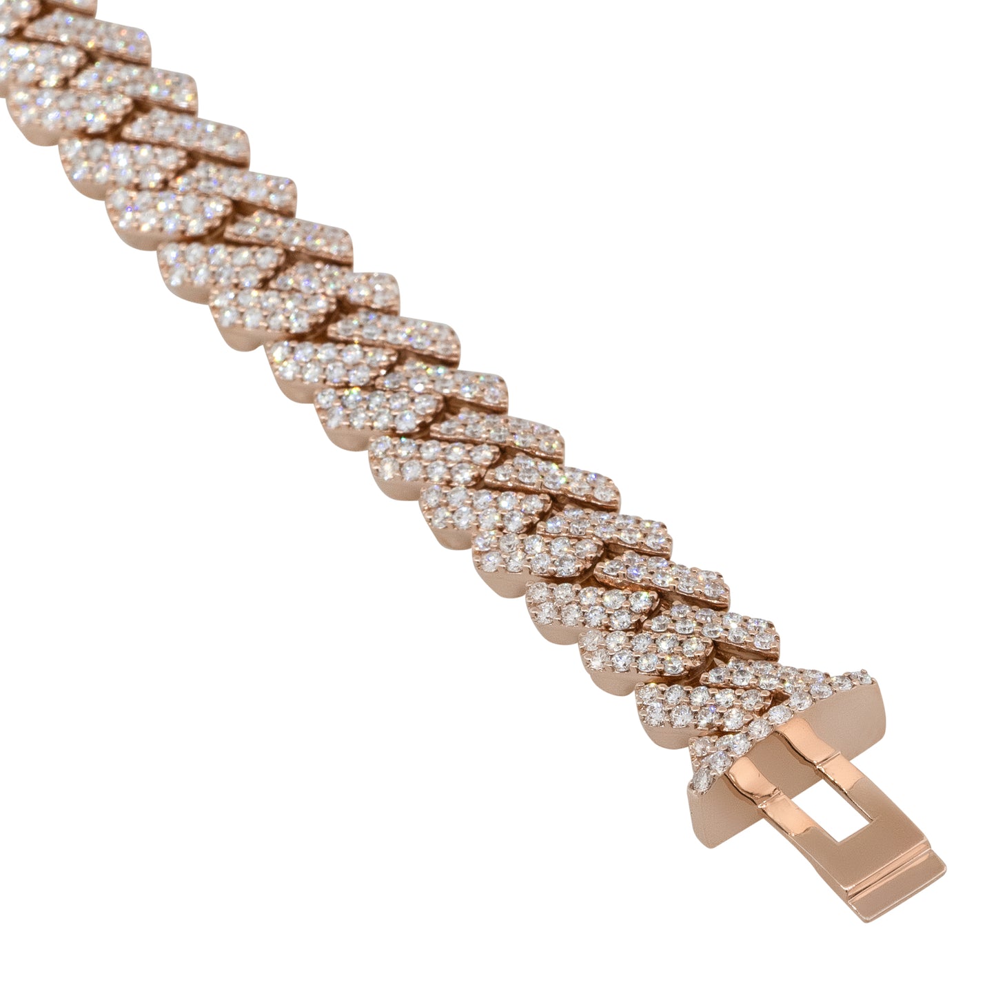 10k Rose Gold 7.57ctw All Diamond Pave Cuban Link Bracelet