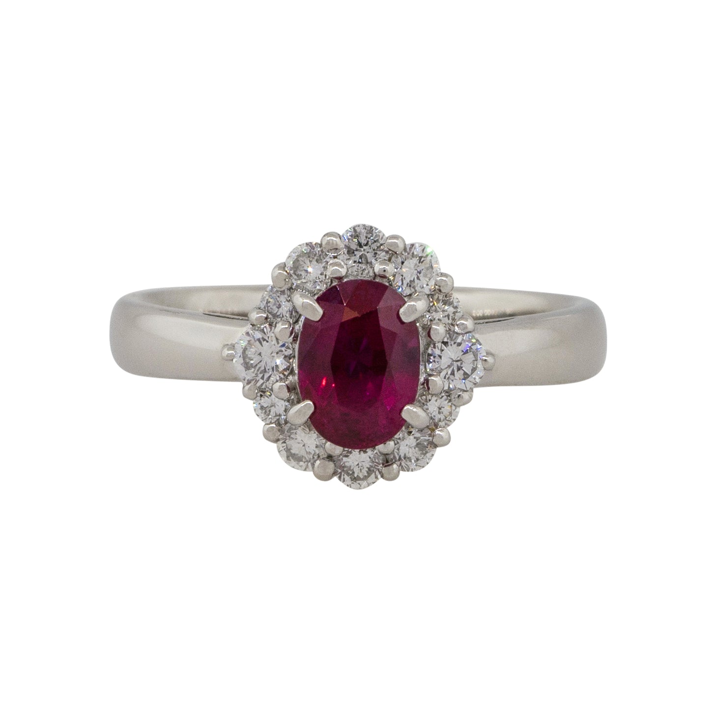 Platinum 1.12ct Oval Ruby Center Diamond Halo Ring