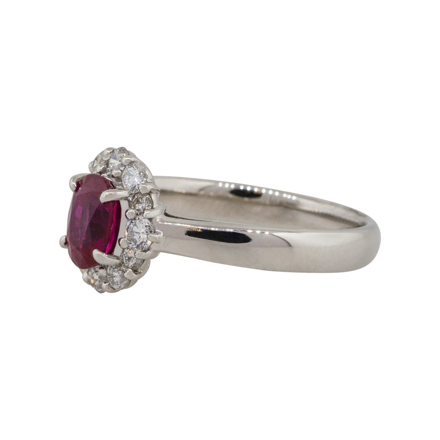 Platinum 1.12ct Oval Ruby Center Diamond Halo Ring
