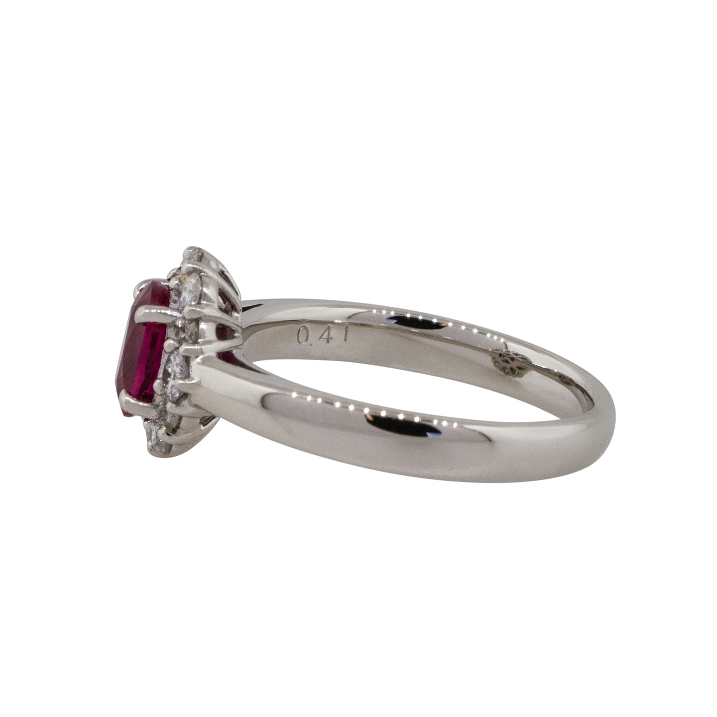 Platinum 1.12ct Oval Ruby Center Diamond Halo Ring