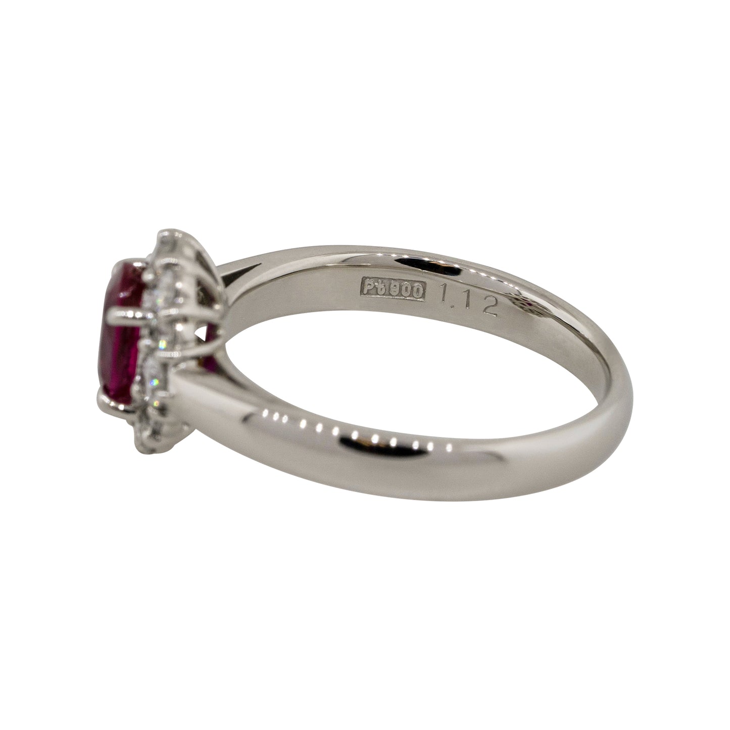 Platinum 1.12ct Oval Ruby Center Diamond Halo Ring