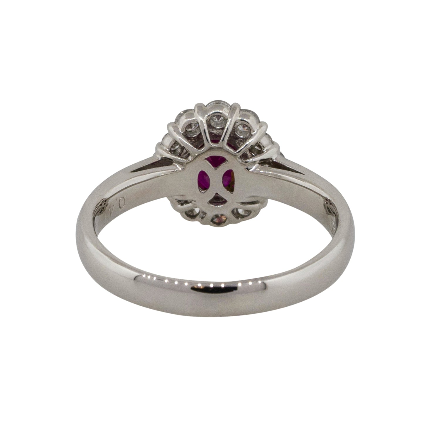 Platinum 1.12ct Oval Ruby Center Diamond Halo Ring