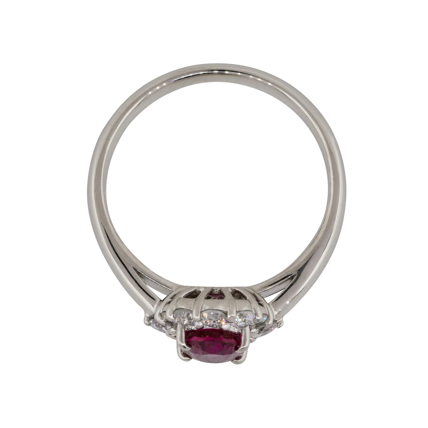 Platinum 1.12ct Oval Ruby Center Diamond Halo Ring