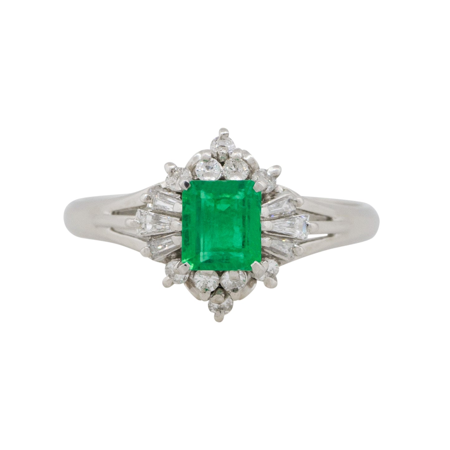 Platinum 0.52ct Emerald Center Diamond Cocktail Ring