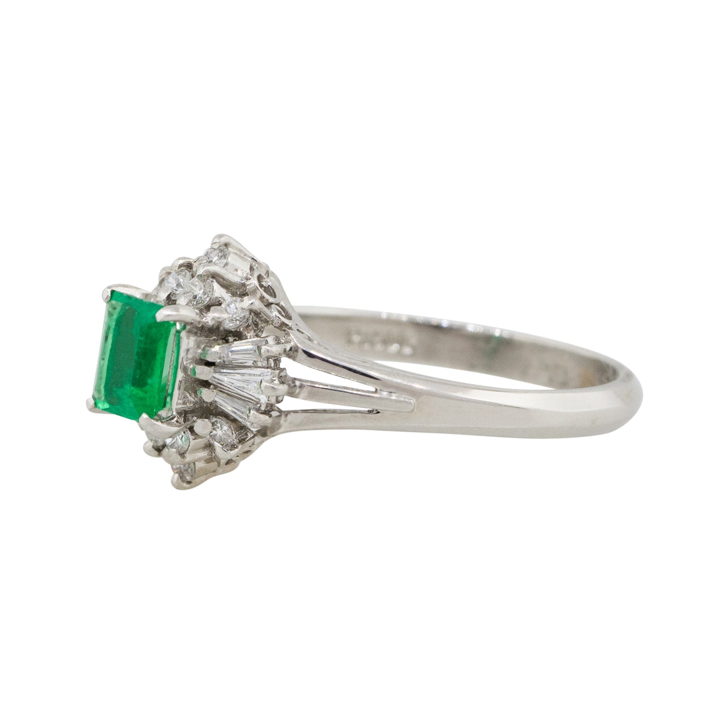 Platinum 0.52ct Emerald Center Diamond Cocktail Ring