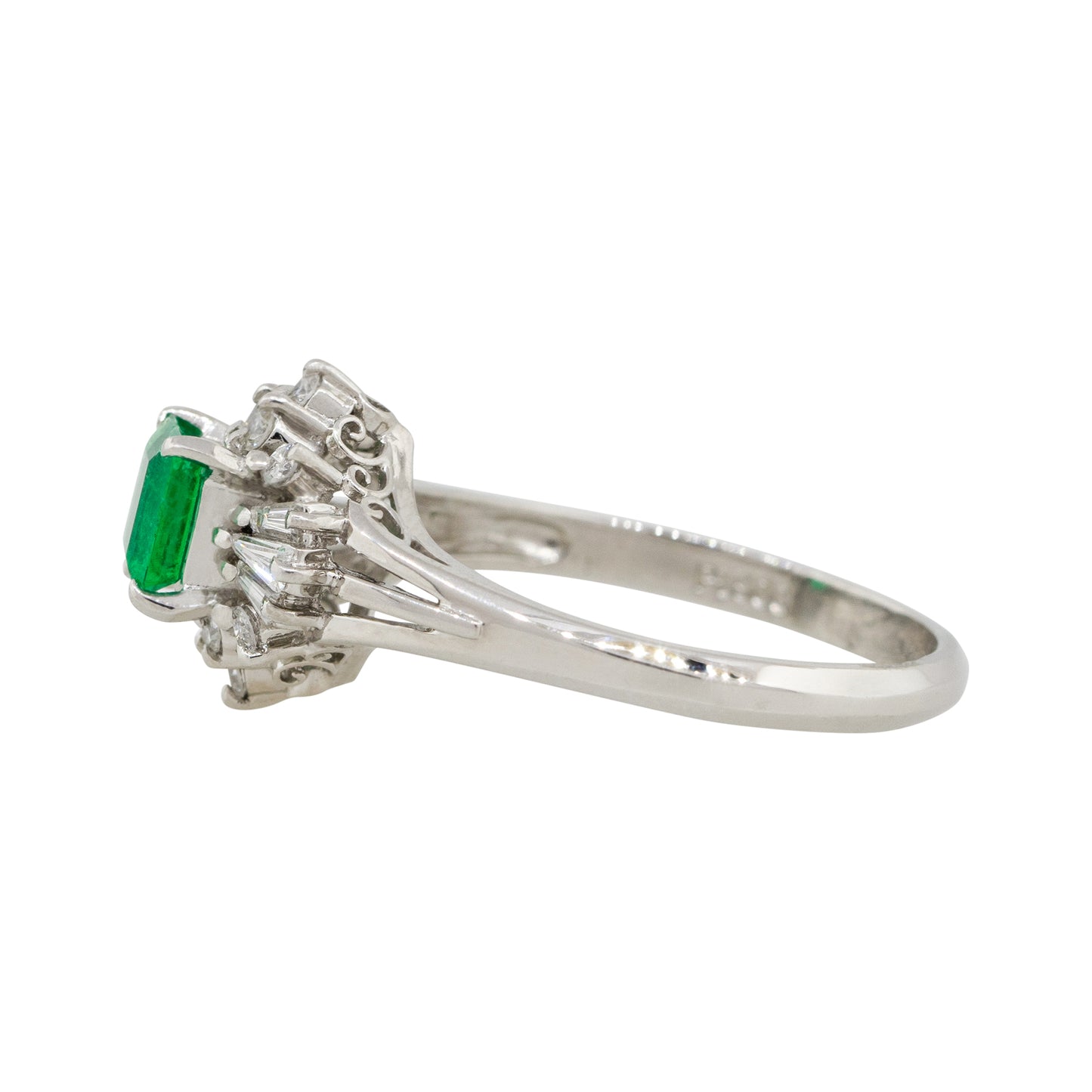 Platinum 0.52ct Emerald Center Diamond Cocktail Ring