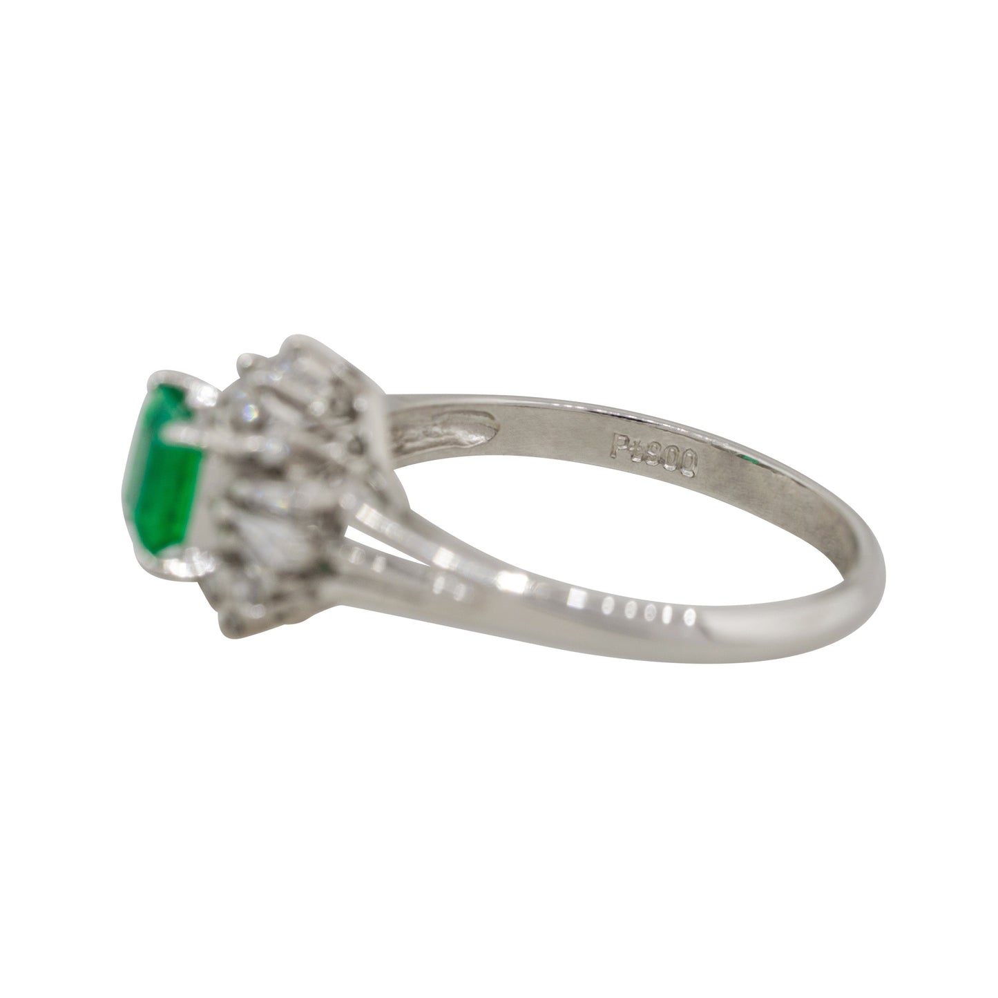 Platinum 0.52ct Emerald Center Diamond Cocktail Ring