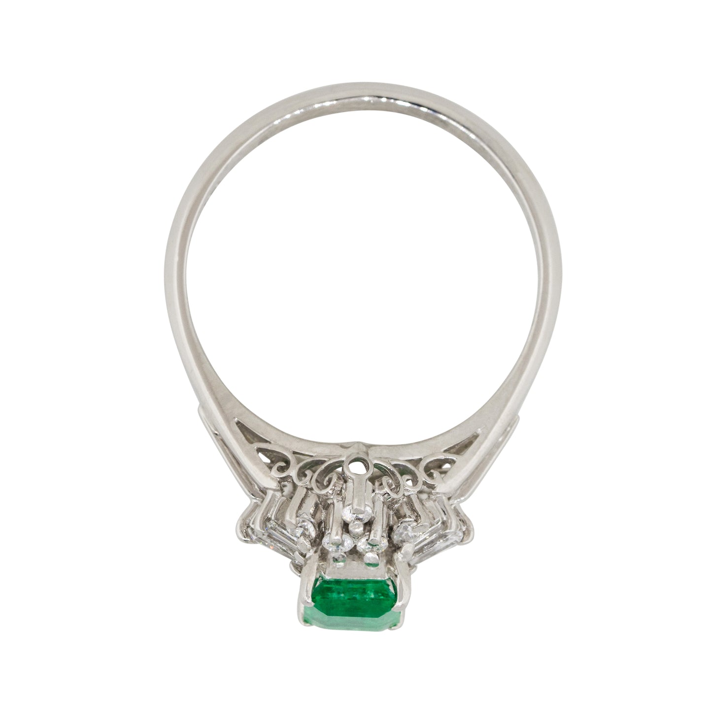 Platinum 0.52ct Emerald Center Diamond Cocktail Ring