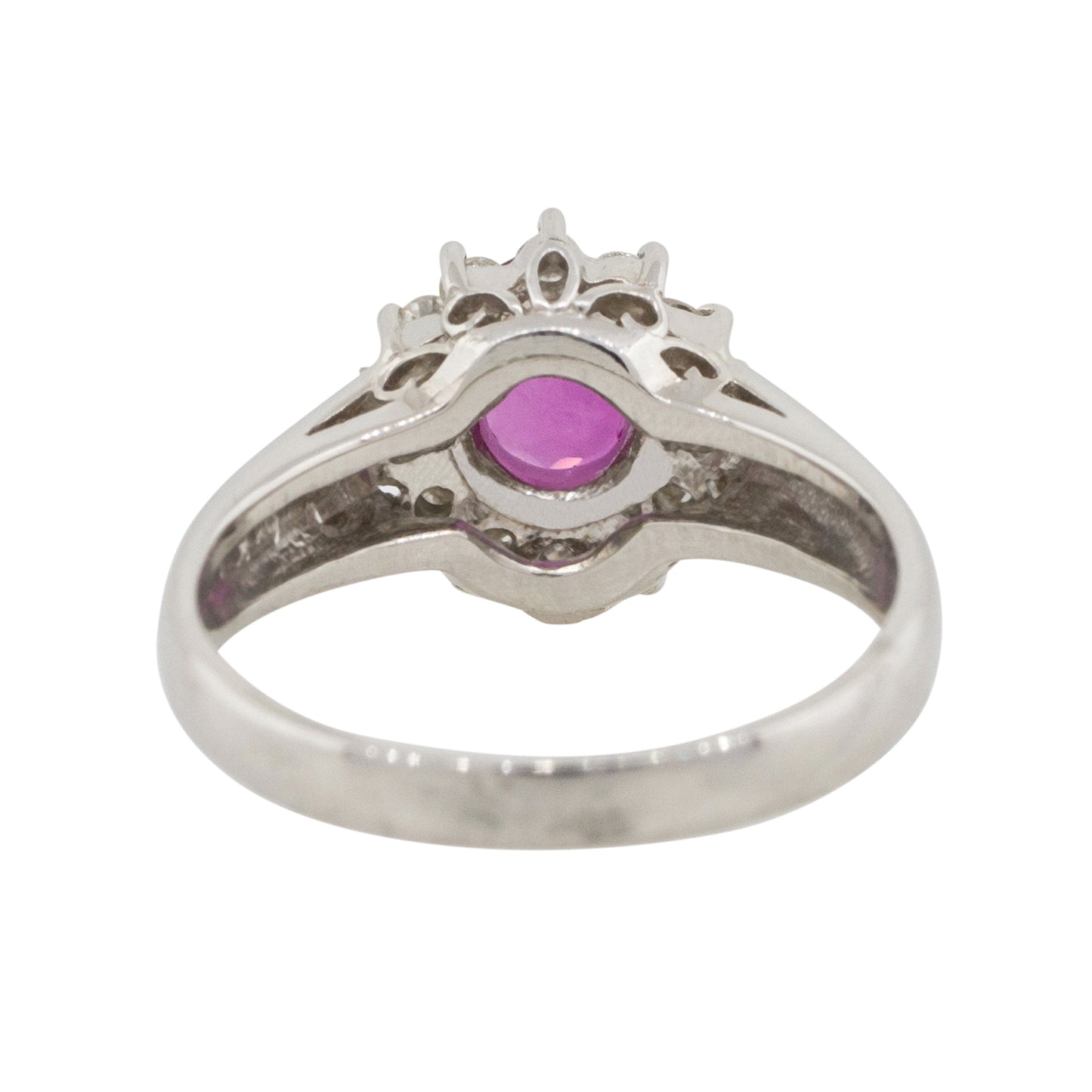 Platinum 0.41ct Oval Ruby Center Diamond Halo Cocktail Ring
