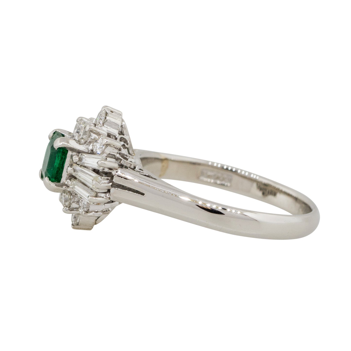 Platinum 0.43ct Square Shape Emerald Diamond Cocktail Ring