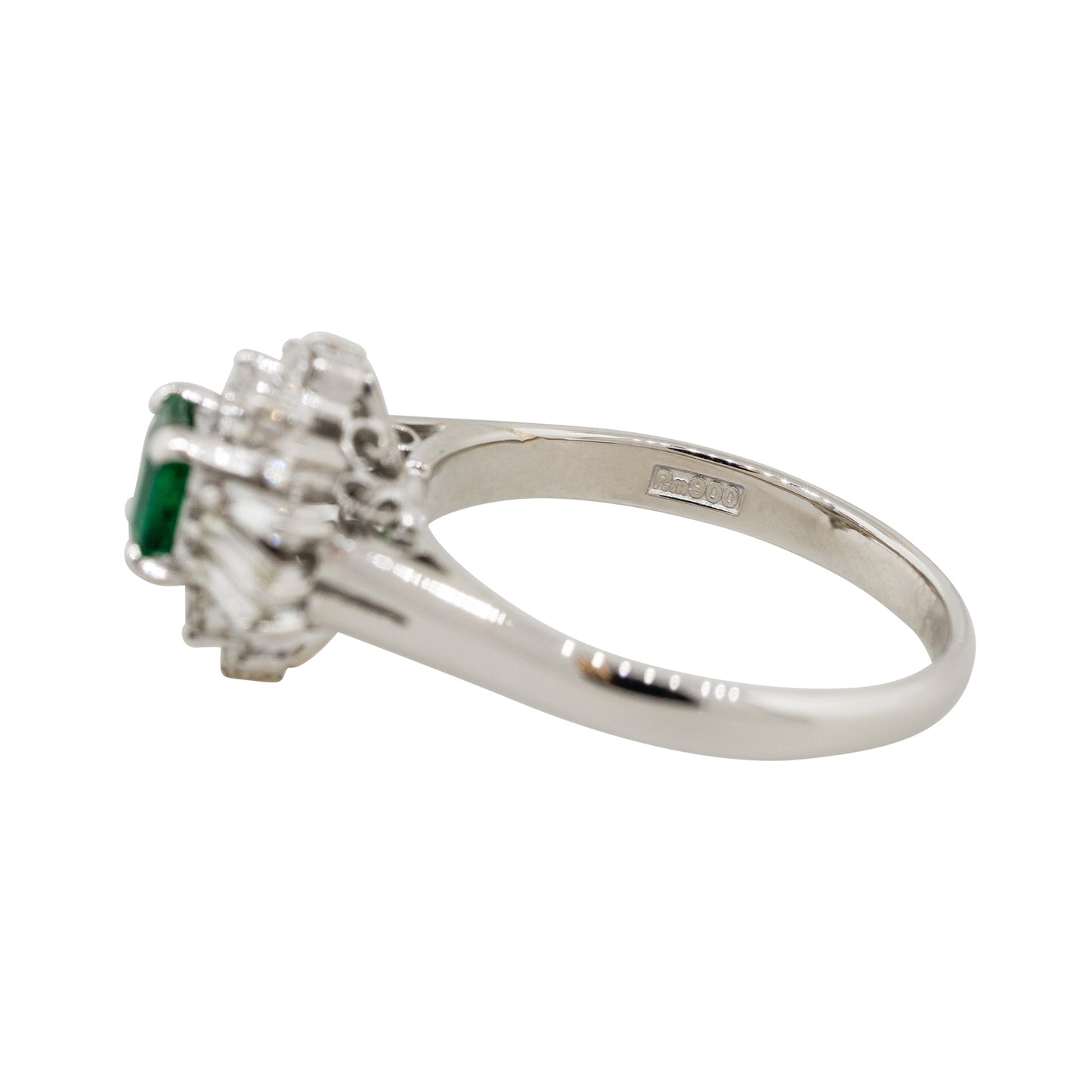 Platinum 0.43ct Square Shape Emerald Diamond Cocktail Ring