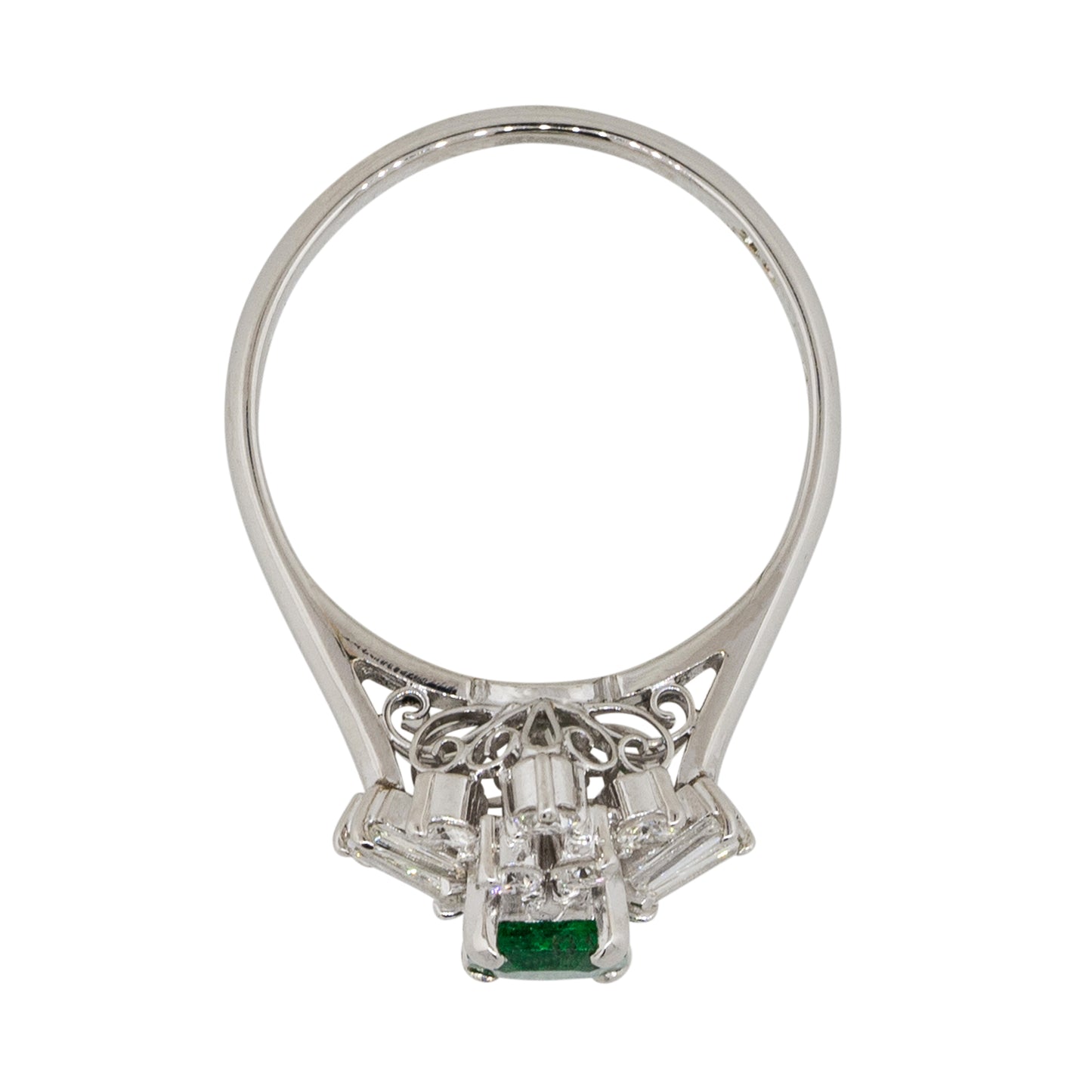 Platinum 0.43ct Square Shape Emerald Diamond Cocktail Ring