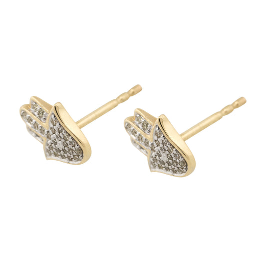 14k Yellow Gold 0.12ctw Diamond Pave Hamsa Stud Earrings