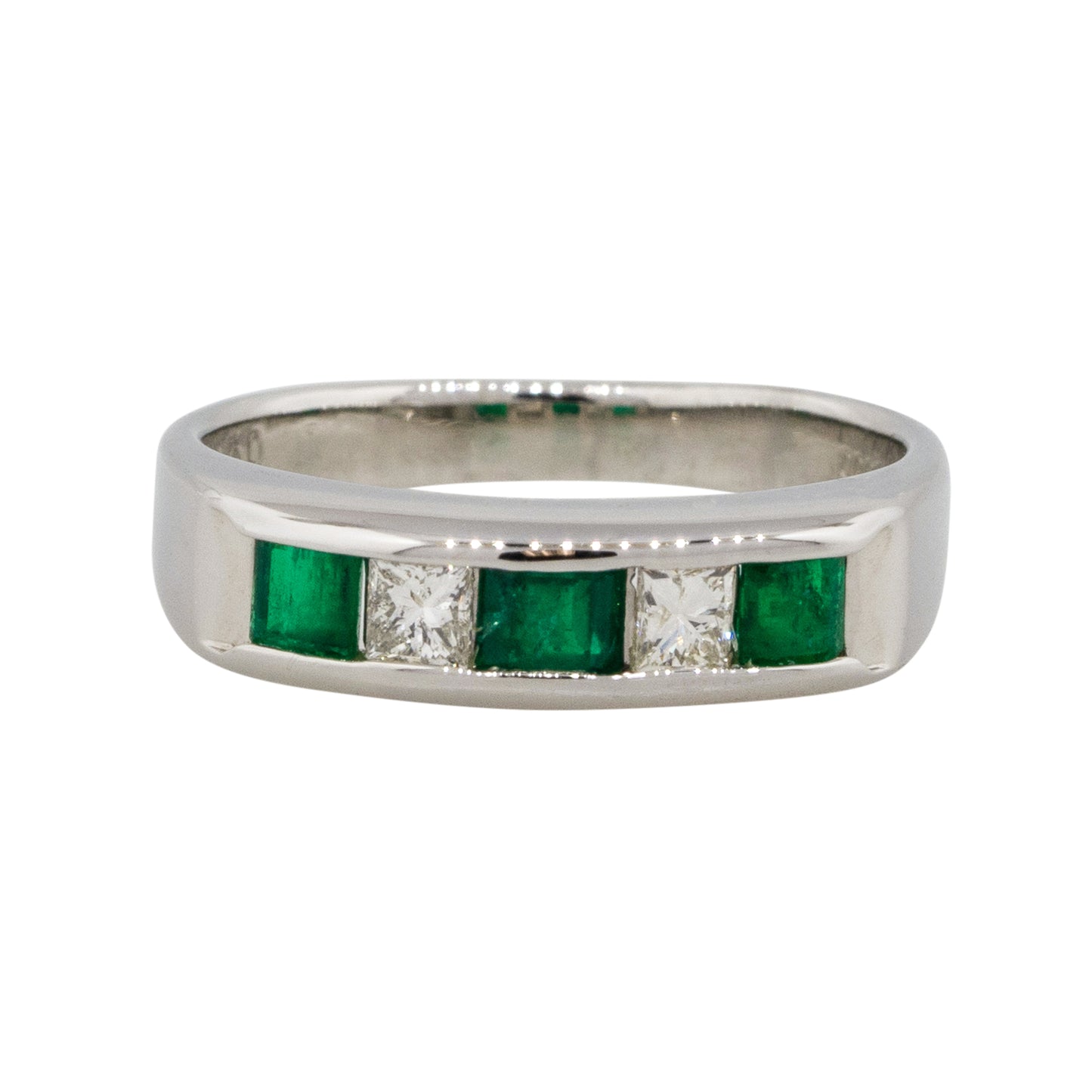 Platinum Alternating Diamond & Emerald Five Stone Band