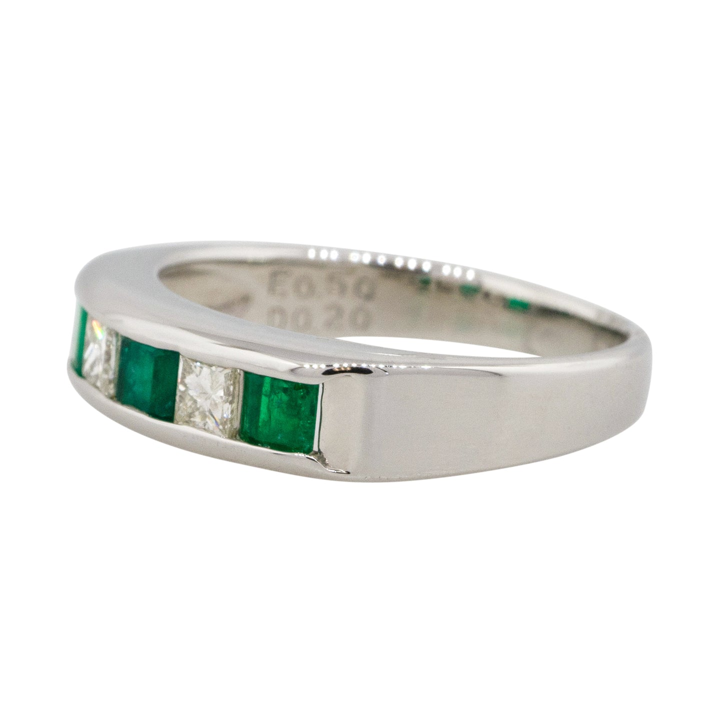 Platinum Alternating Diamond & Emerald Five Stone Band
