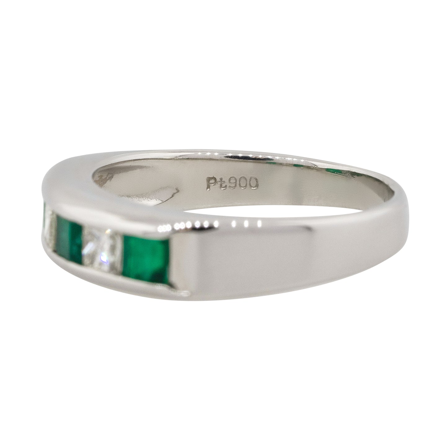 Platinum Alternating Diamond & Emerald Five Stone Band