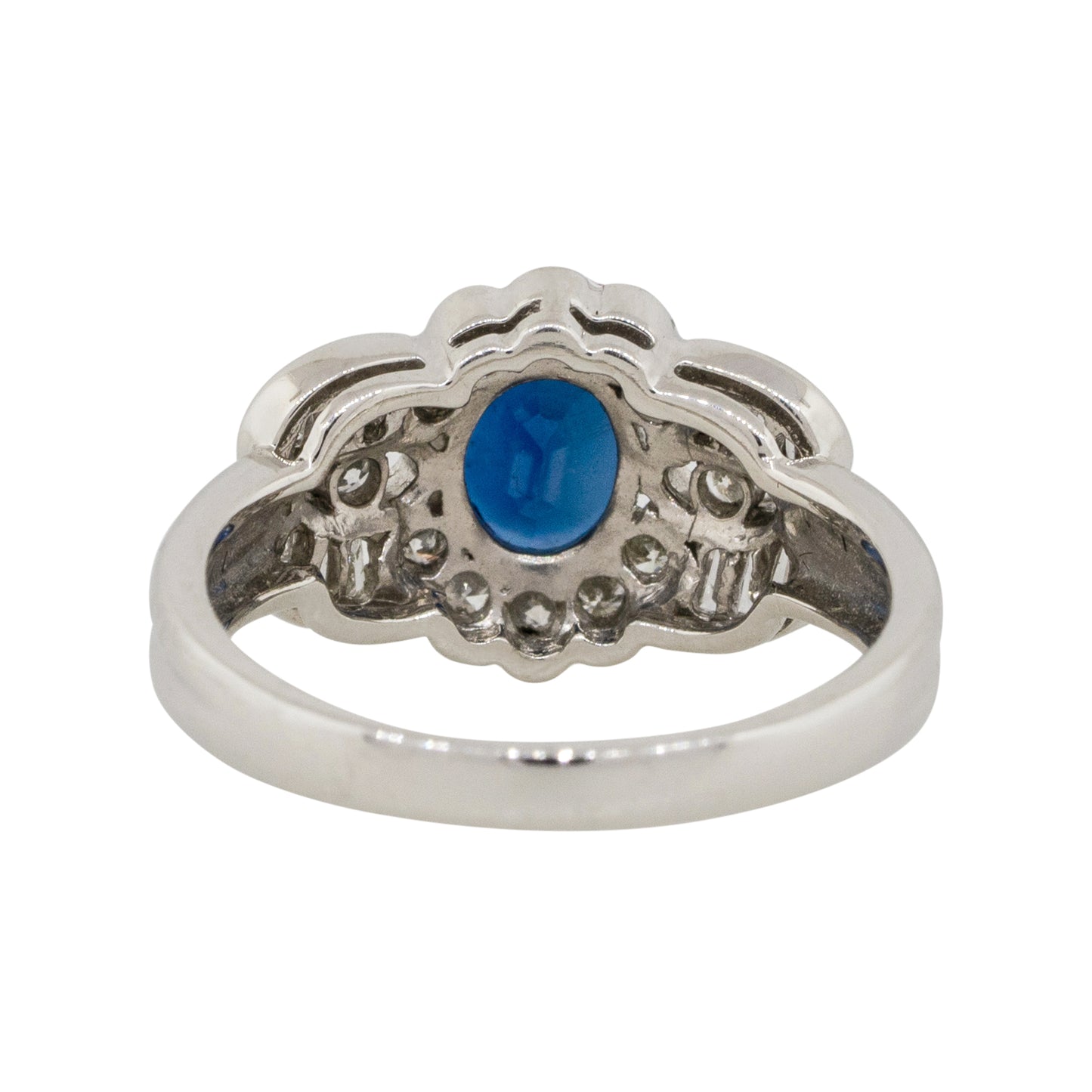Platinum 1.25ct Oval Sapphire Center 0.47ctw Diamond Cocktail Scalloped Ring