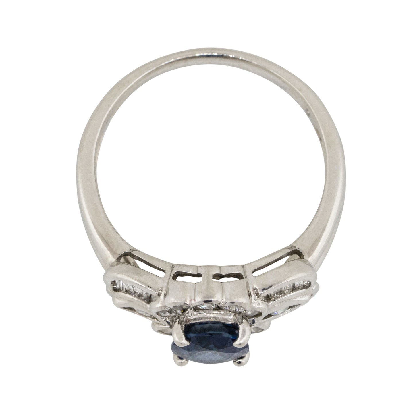 Platinum 1.25ct Oval Sapphire Center 0.47ctw Diamond Cocktail Scalloped Ring