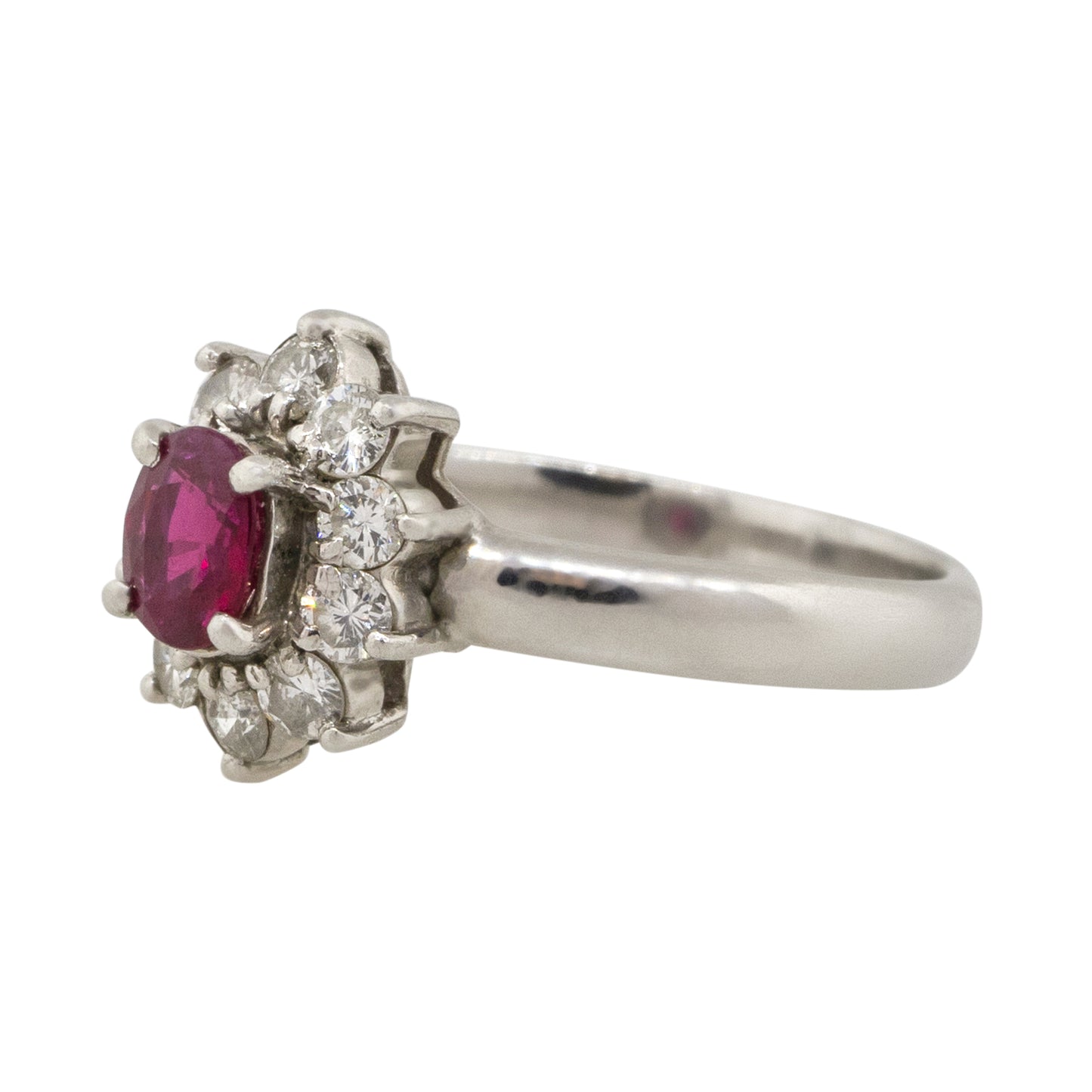 Platinum 0.38ct Oval Ruby Diamond Halo Flower Ring