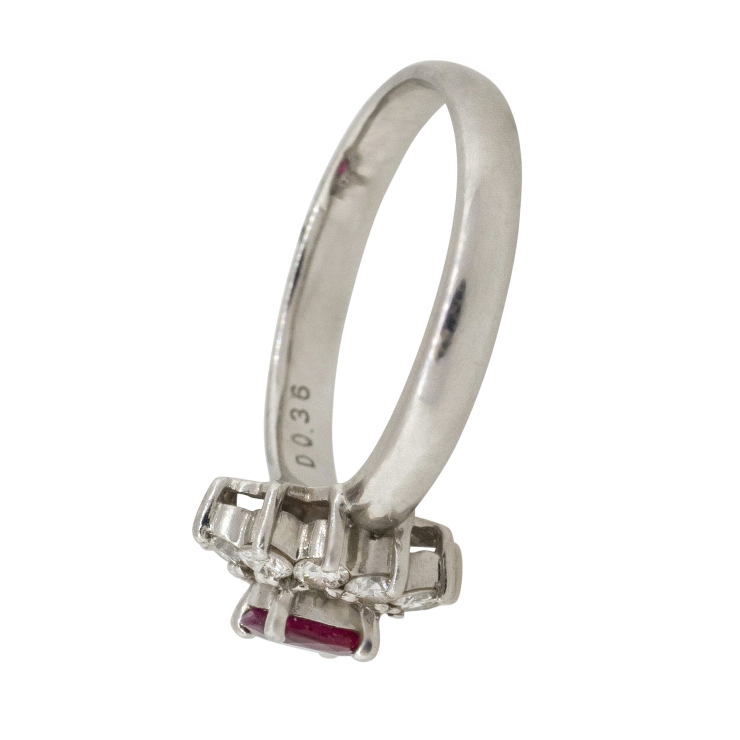 Platinum 0.38ct Oval Ruby Diamond Halo Flower Ring
