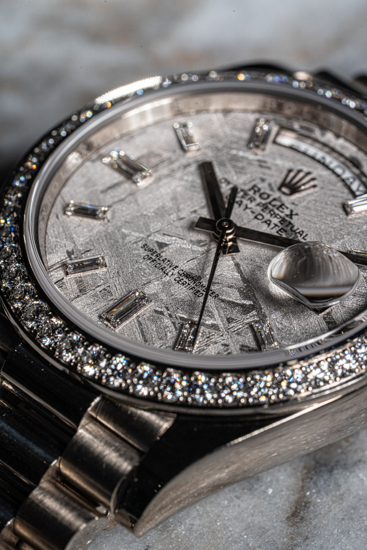 Rolex 228349RBR Day-Date 18k White Gold Meteorite Diamond Dial Watch