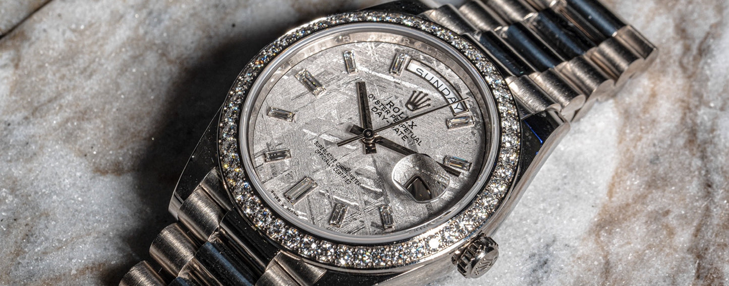 Rolex 228349RBR Day-Date 18k White Gold Meteorite Diamond Dial Watch