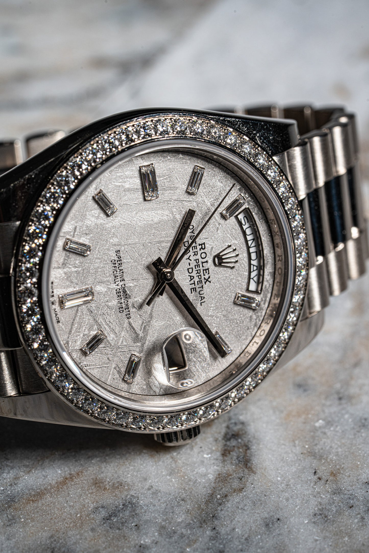 Rolex 228349RBR Day-Date 18k White Gold Meteorite Diamond Dial Watch