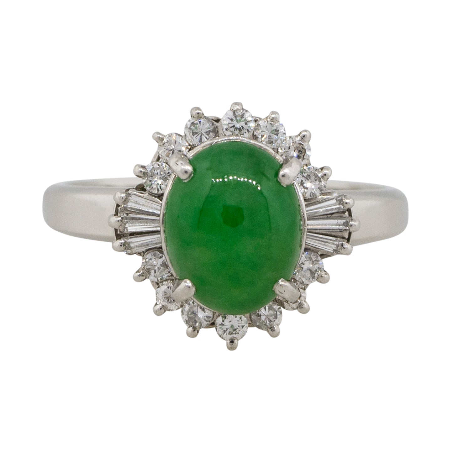 Platinum 0.46ctw Adjacent Diamond Jade Cabochon Center Cocktail Ring