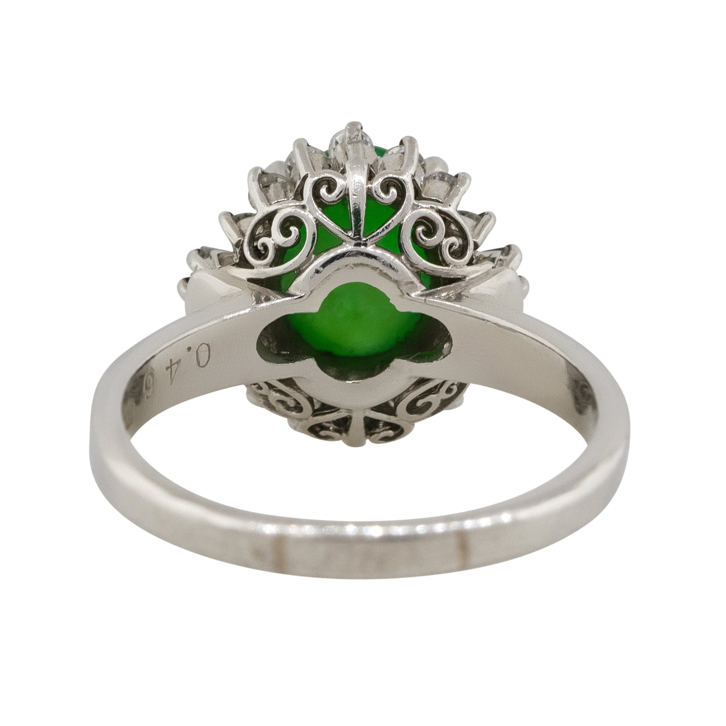 Platinum 0.46ctw Adjacent Diamond Jade Cabochon Center Cocktail Ring