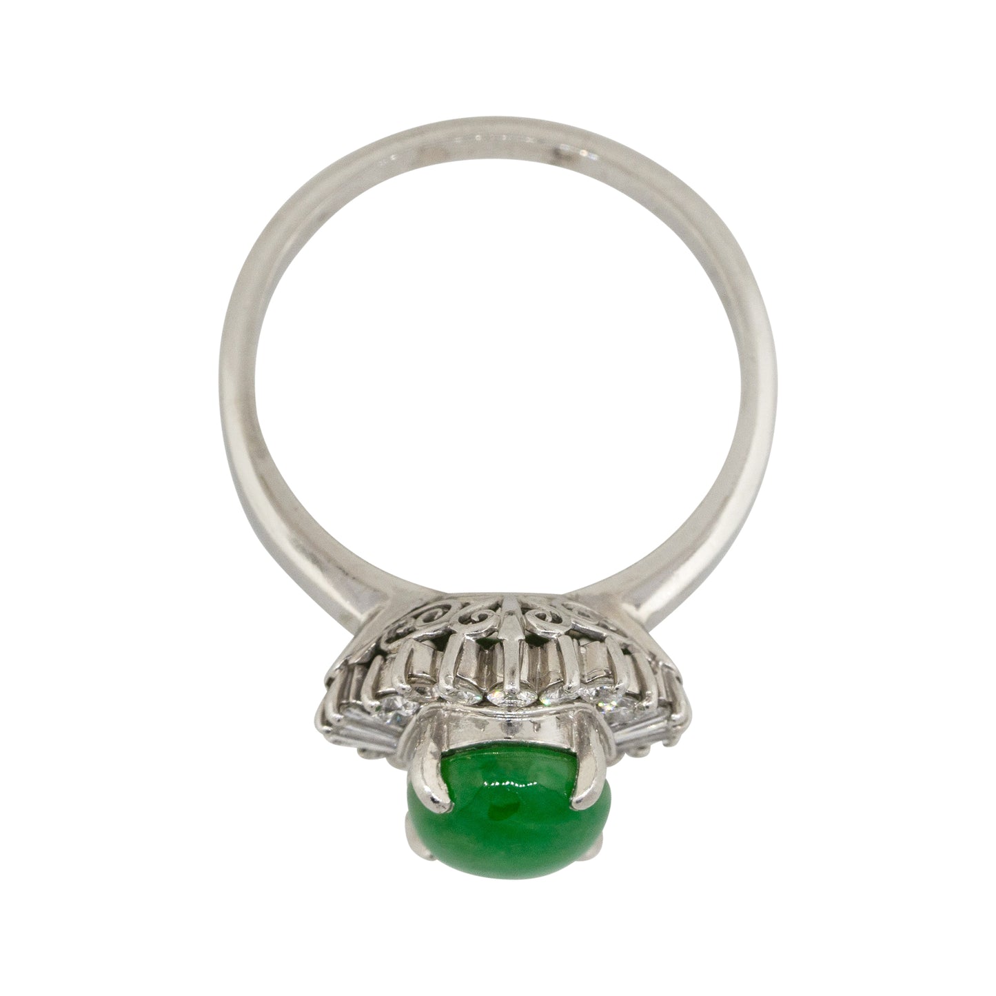 Platinum 0.46ctw Adjacent Diamond Jade Cabochon Center Cocktail Ring