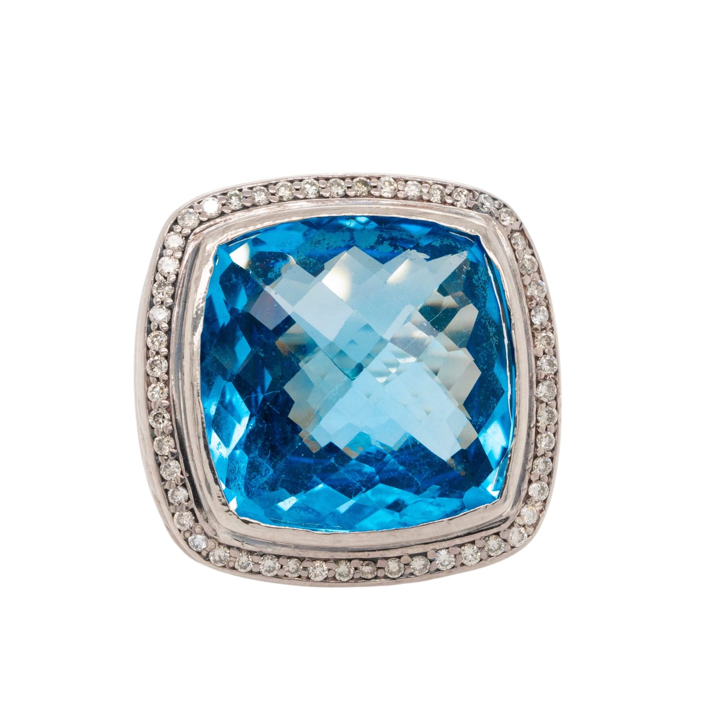 David Yurman Sterling Silver Blue Topaz & Diamonds Large Ring