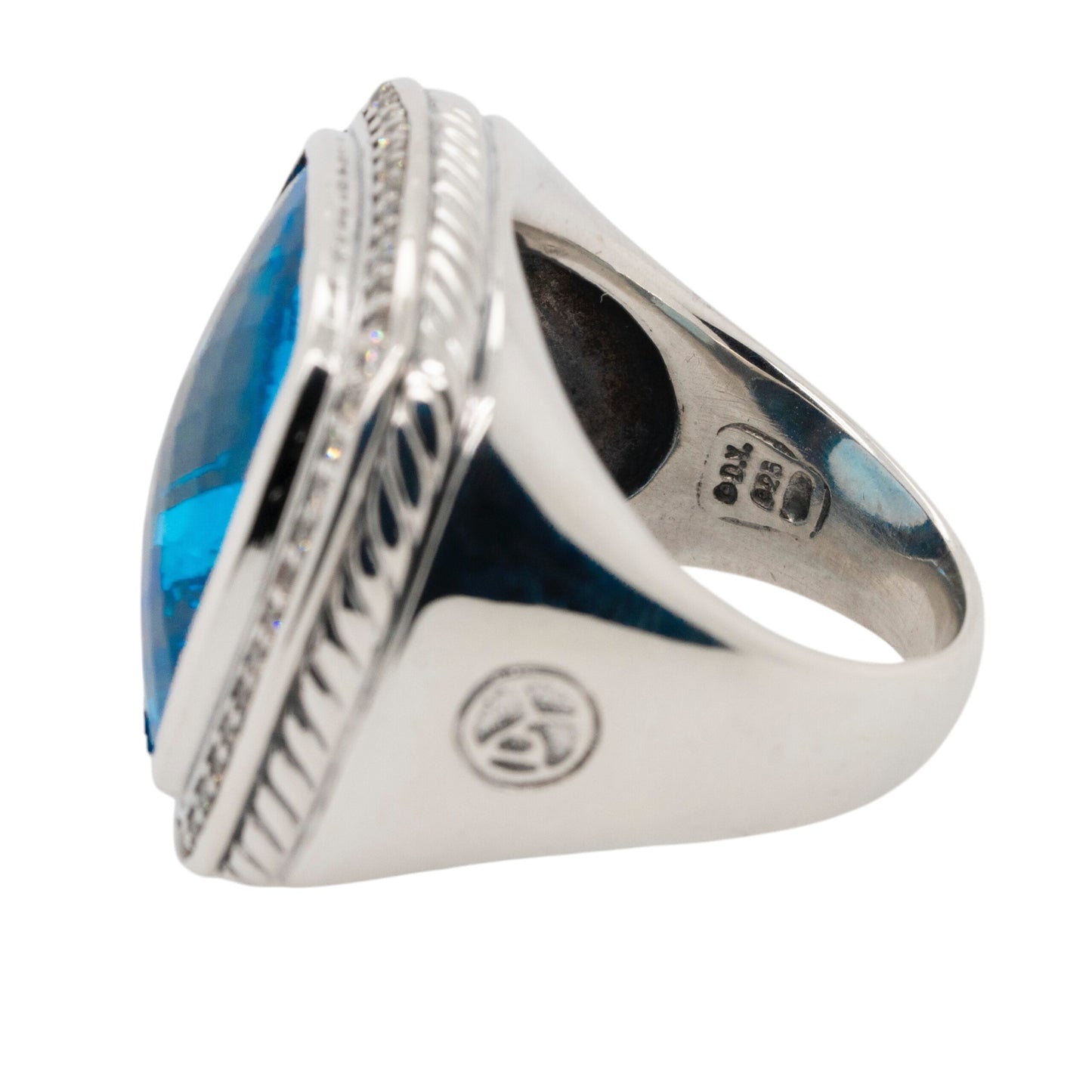 David Yurman Sterling Silver Blue Topaz & Diamonds Large Ring