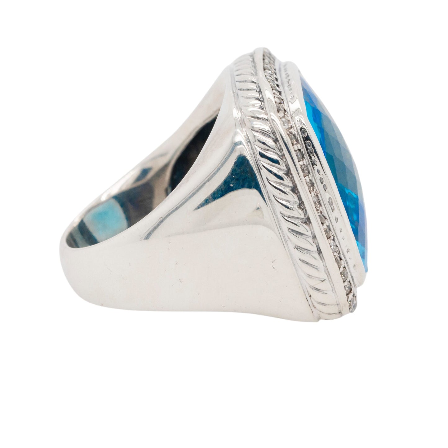 David Yurman Sterling Silver Blue Topaz & Diamonds Large Ring