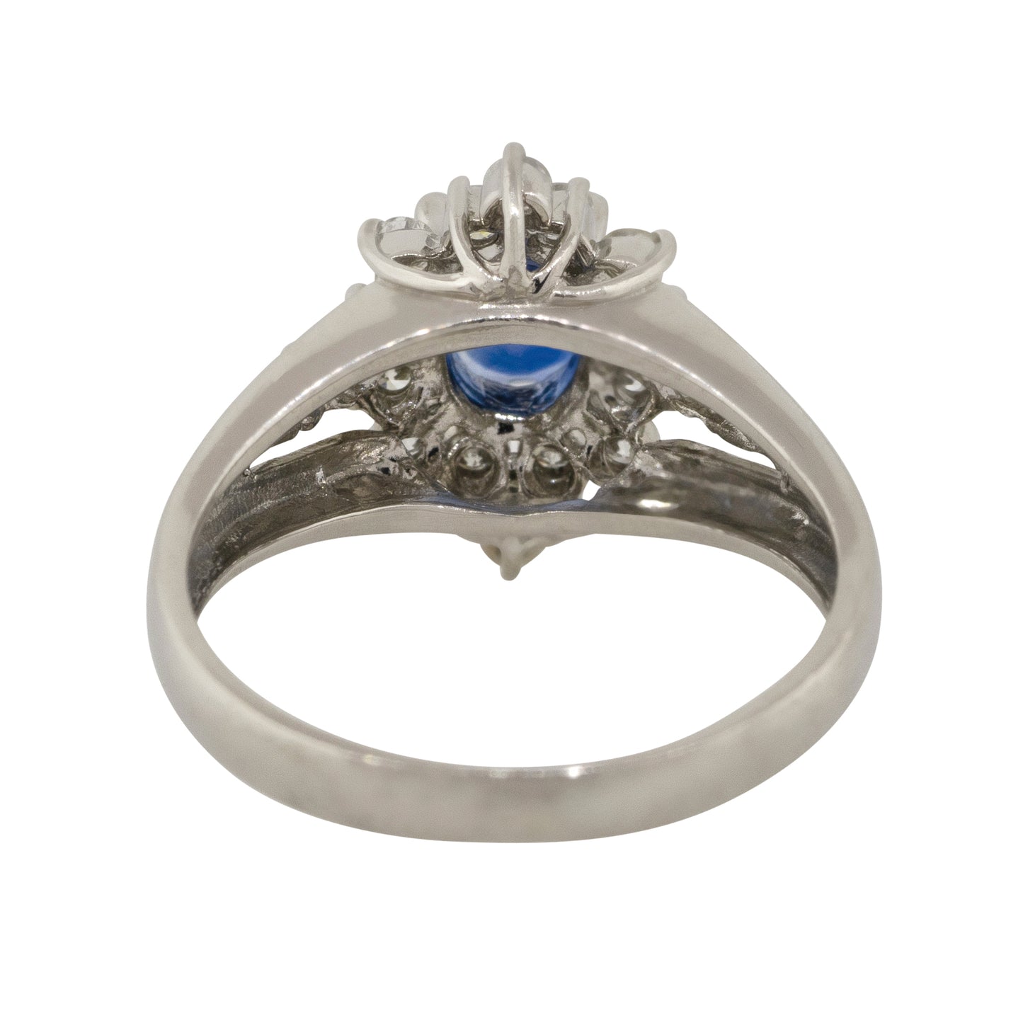 Platinum 0.73ctw Diamond Blue Oval Sapphire Center Cocktail Ring