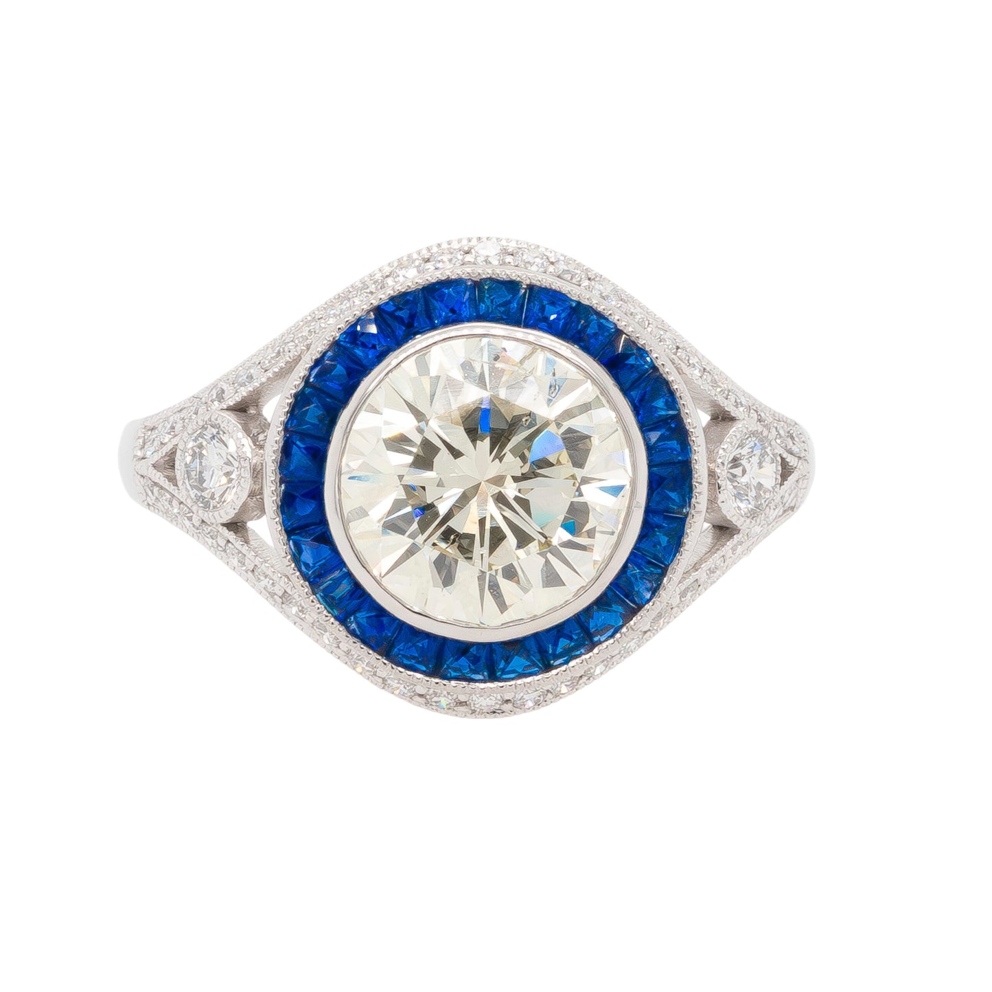Platinum 3.44ctw Diamond and Sapphire Ring