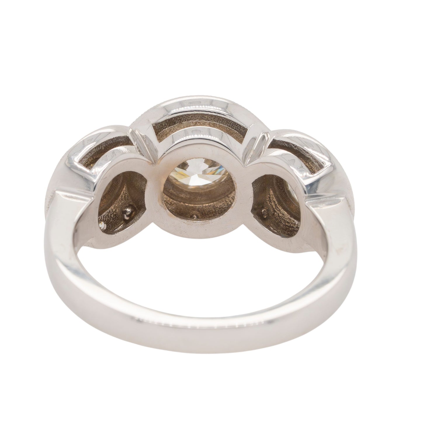 18k White Gold 1.9ctw Three-Stone Diamond Halo Ring