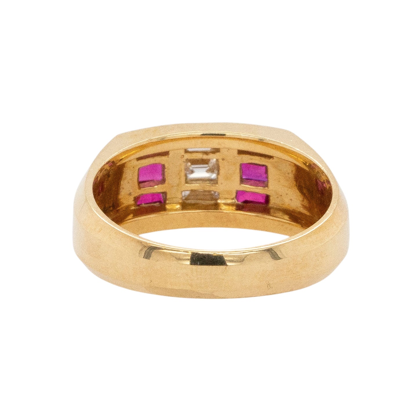 18k Yellow Gold Ruby and Baguette Diamond Men's Ring