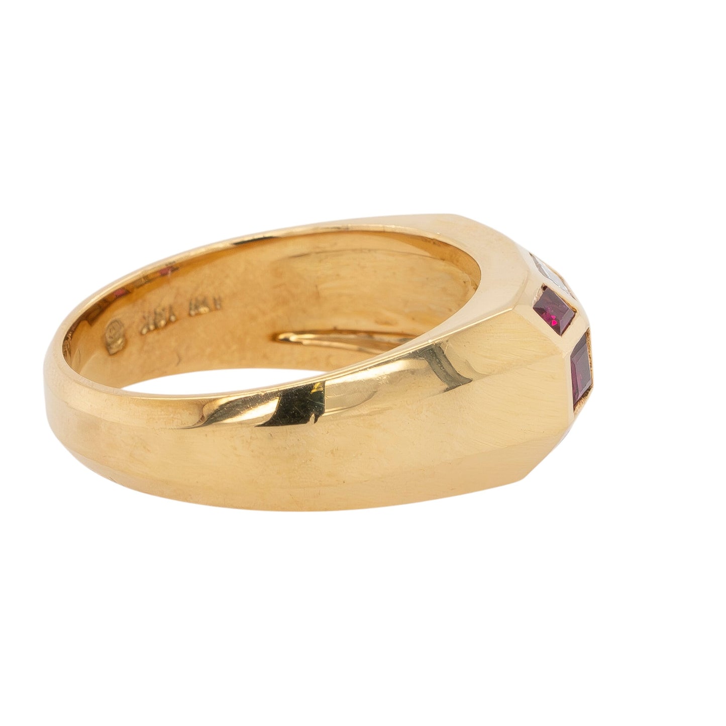 18k Yellow Gold Ruby and Baguette Diamond Men's Ring