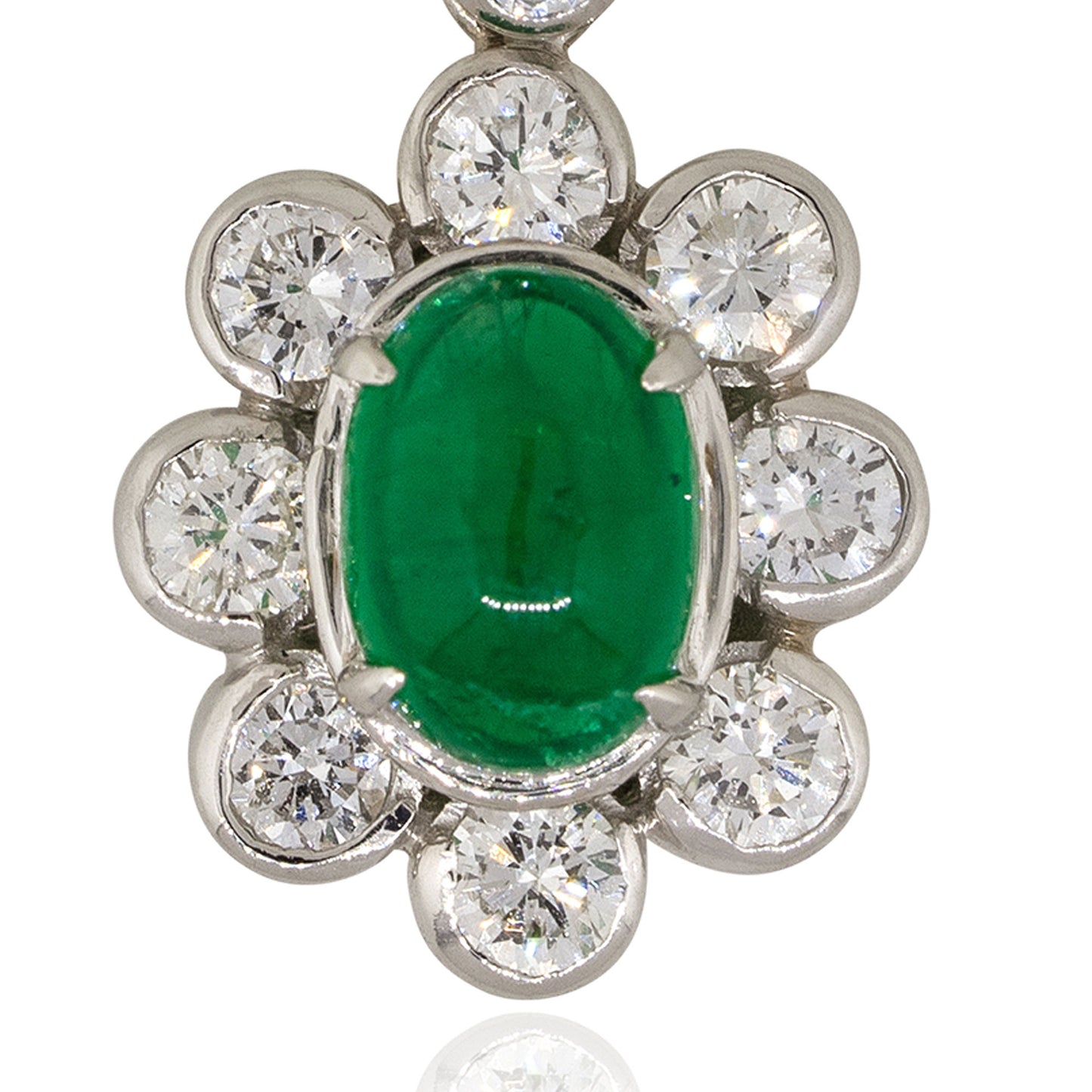 Platinum 1.14ct Emerald Cabochon Flower Pendant With Diamonds
